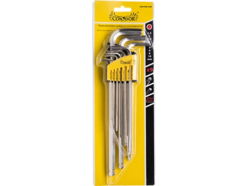 CON-IKB-2409 Klucze sześciokątne bardzo długie z końcówką kulistą: 1,5-10 mm; 9 szt